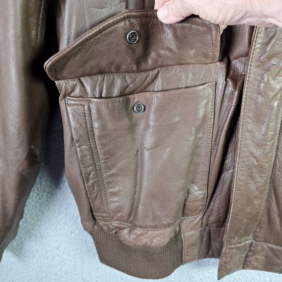 Reed Sportswear Men Leather Coat R46 XL Brown Bomber Map Lining Deep Pockets Y2K - Picture 6 of 16